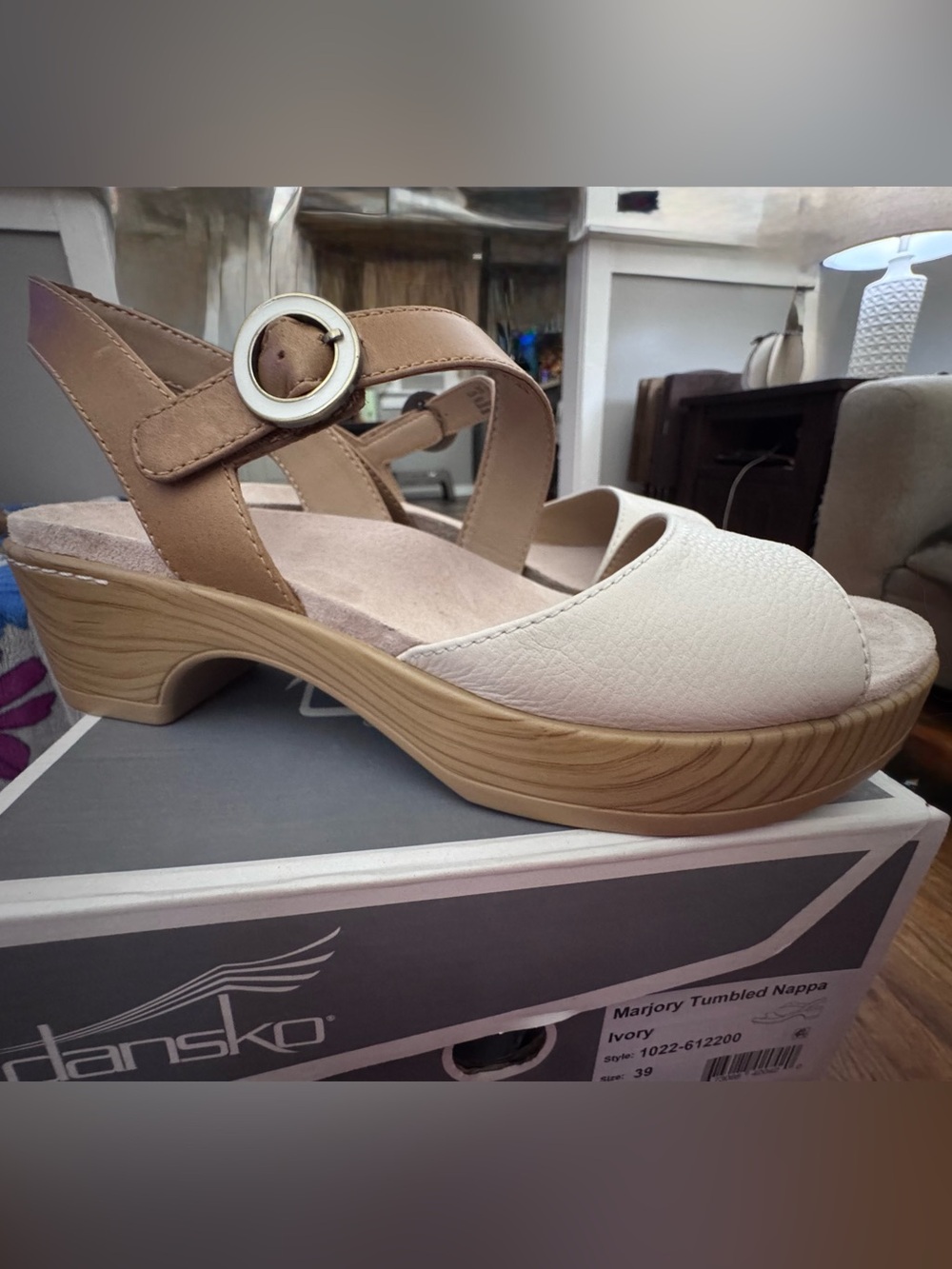 Dansko Ivory and Tan Low Heel Slingback Sandal